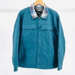 NWT Valor Collective Teal Blue Gray Plaid Cotton Twill Insulated Barn Jacket